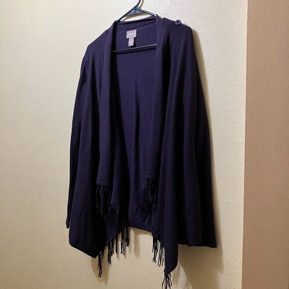 Chico's Women's Purple Fringe Wrap Lightweight Sweater Cardigan Size 2/Large - Picture 1 of 7